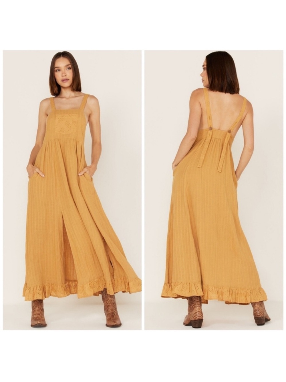 Mustard Maxi Dress with Eyelet Bodice